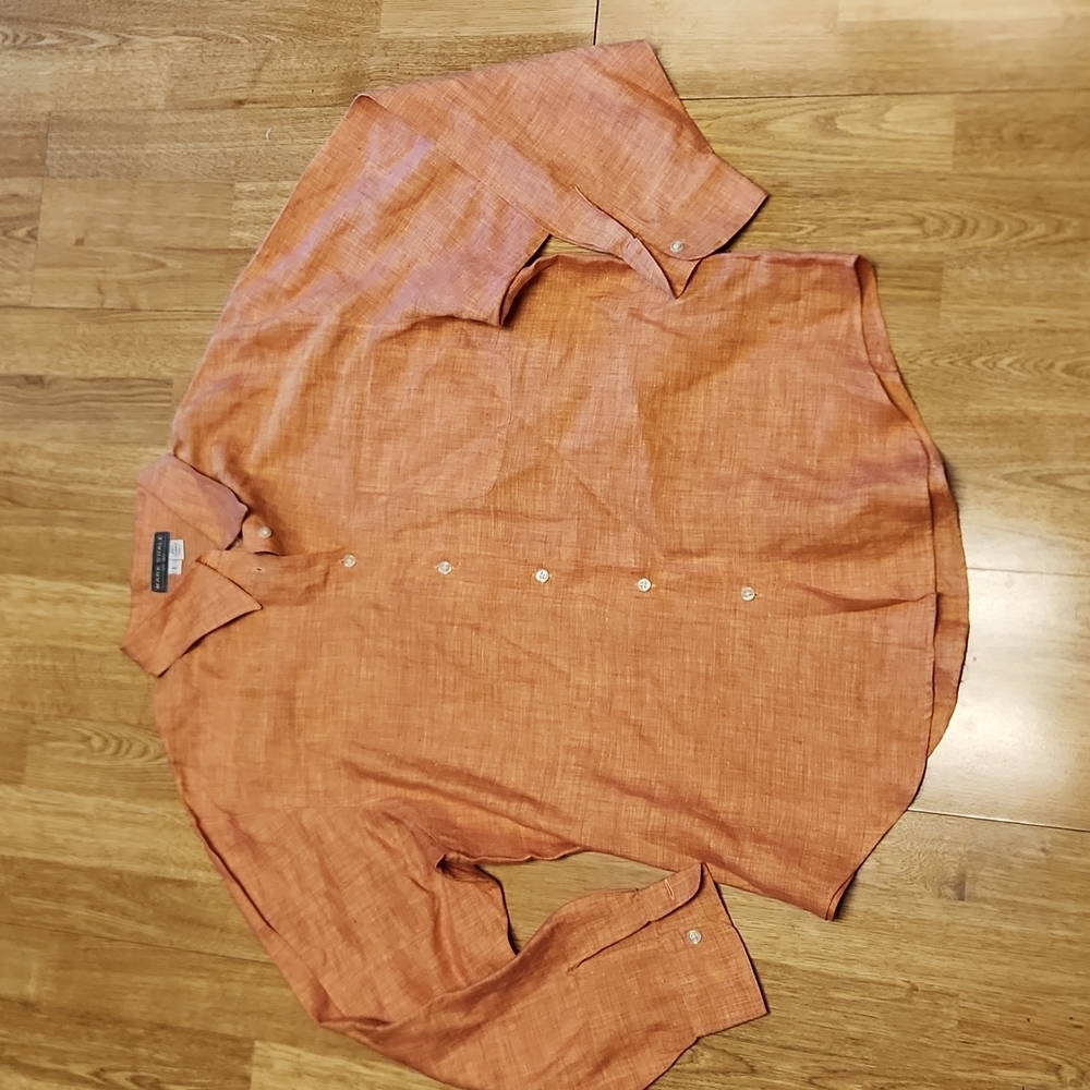Mark Shale orange linen button front shirt sz large